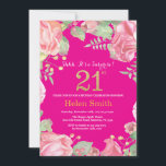 Invitation Floral Surprise 21e anniversaire Gold et Hot Pink<br><div class="desc">Floral Surprise 21e Anniversaire Invitation pour les femmes. Aquarelle Fleur botanique florale. Parties scintillant d'or. Pignons Roses Fleurs Florales. Anniversaire adulte. Arrière - plan rose chaud.
Pour plus de personnalisation,  cliquez sur le bouton "Customiser" et utilisez notre outil de conception pour modifier ce modèle.</div>