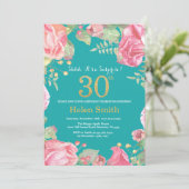 Invitation Floral Surprise 30e anniversaire Or et Turquoise (Debout devant)