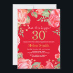 Invitation Floral Surprise 30e anniversaire Parties scintilla<br><div class="desc">Red Floral Surprise 30th Birthday Invitation for Women. Aquarelle Fleurie Botanique. Parties scintillant or. Pies Roses Fleurs Florales. Anniversaire adulte. Arrière - plan rouge. Pour plus de personnalisation,  cliquez sur le bouton "Customiser" et utilisez notre outil de conception pour modifier ce modèle.</div>