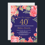 Invitation Floral Surprise 40e anniversaire Gold Parties scin<br><div class="desc">Red Floral Surprise 40th Birthday Invitation for Women. Aquarelle Fleurie Botanique. Parties scintillant or. Pies Roses Fleurs Florales. Anniversaire adulte. Arrière - plan bleu marine. Pour plus de personnalisation,  cliquez sur le bouton "Customiser" et utilisez notre outil de conception pour modifier ce modèle.</div>