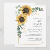 Invitation Floral Surprise 40e anniversaire tournesol Eucalyp (Devant / Derrière)