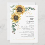 Invitation Floral Surprise 40e anniversaire tournesol Eucalyp (Devant)