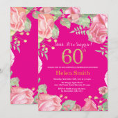 Invitation Floral Surprise 60e anniversaire Gold et Hot Pink (Devant / Derrière)