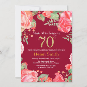 Invitation Floral Surprise 70e anniversaire Gold Burgundy Red