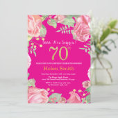 Invitation Floral Surprise 70e Anniversaire Or et rose chaud (Debout devant)
