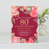 Invitation Floral Surprise 80e Anniversaire Or Bourgogne Roug (Debout devant)
