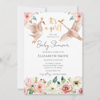 Invitation Floral Swan Princess Baby Shower