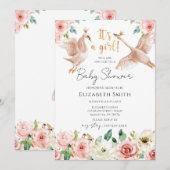Invitation Floral Swan Princess Baby Shower (Devant / Derrière)