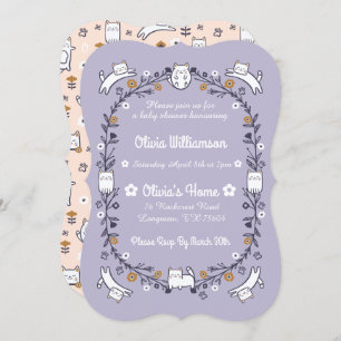 Invitation Floral Sweet Little kitty Kitten Baby shower