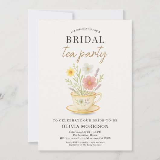 Invitation Floral Tea Party QR Code Bridal Shower (Devant)