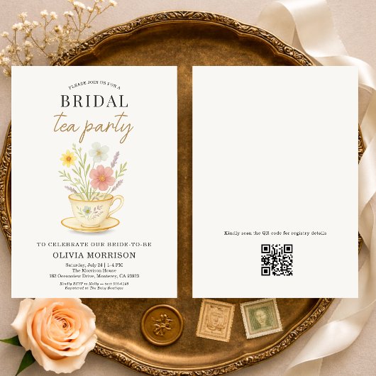 Invitation Floral Tea Party QR Code Bridal Shower