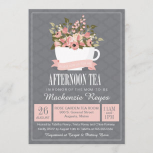 Invitation Floral Teacup Afternoon Tea Baby ou Fête des marié
