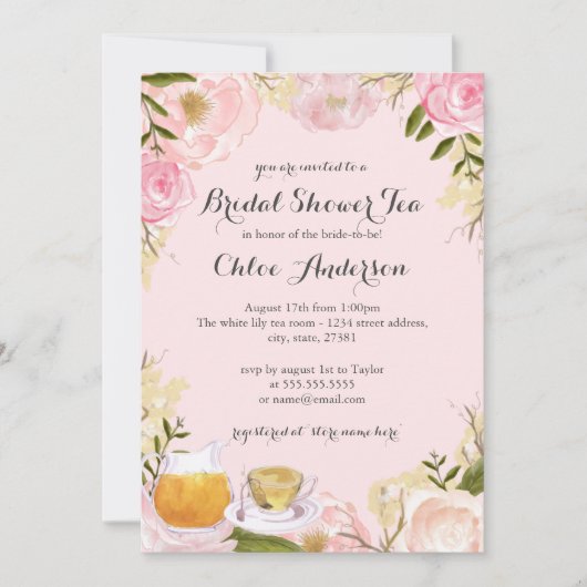 Invitation Floral Teacup rose nuptiale douche (Devant)