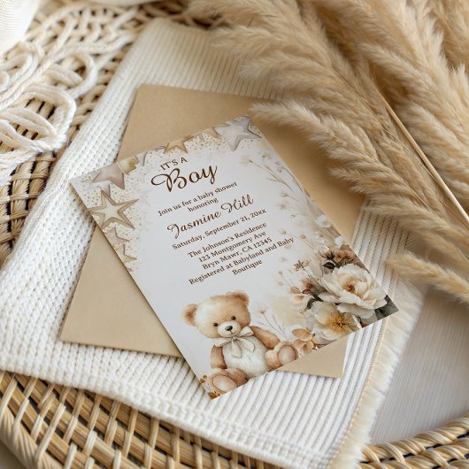 Invitation Floral Teddy Bear C’est un Baby shower pour garçon
