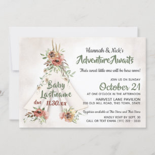 Invitation Floral Teepee Boho Adventure Await Baby shower I