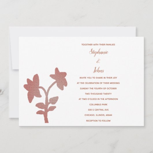 Invitation Floral Terracotta Blanc Classique Simple Mariage (Devant)