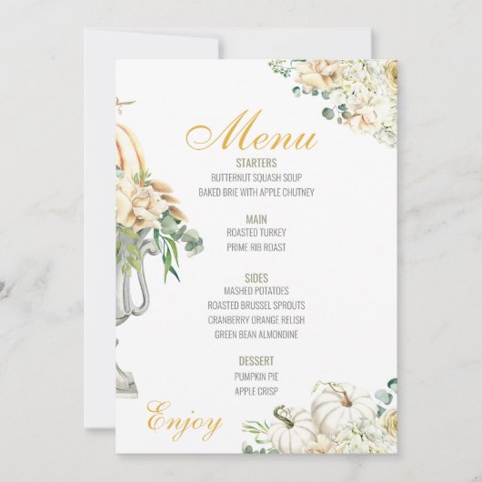 Invitation Floral Thanksgiving Diner Menu Mariage Menu (Devant)