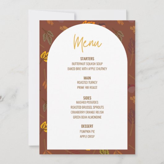 Invitation Floral Thanksgiving Diner Menu Mariage Menu (Devant)