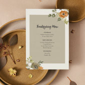 Invitation Floral Thanksgiving Diner Menu Modèle imprimable