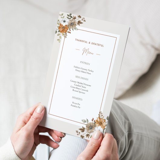 Invitation Floral Thanksgiving Diner Menu Modèle imprimable