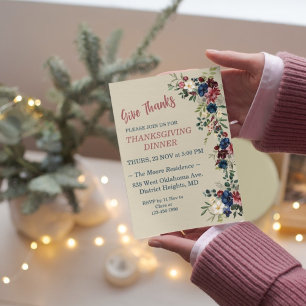 Invitation Floral Thanksgiving Diner sur mesure