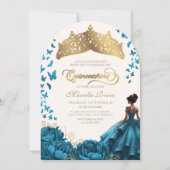Invitation Floral Tiara Couronne Quinceanera Turquoise (Devant)