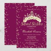 Invitation Floral Tiara Diamonds Princess Sweet 16 (Devant / Derrière)