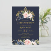 Invitation Floral Tiara Navy Blush Quinceanera (Debout devant)