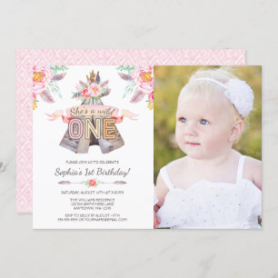 Invitation Floral Tribal Teepee Wild Un 1er anniversaire Phot