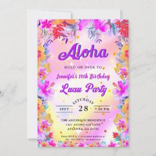 Invitation Floral tropical Aloha Luau Anniversaire
