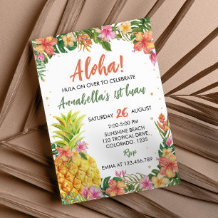 Invitation Floral tropical Aloha Premier Luau Anniversaire