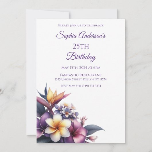 Invitation Floral tropical - Anniversaire (Devant)
