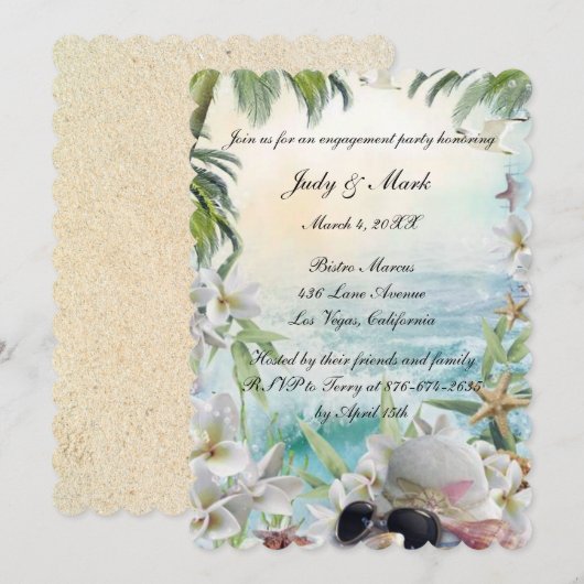 Invitation Floral Tropical Beach Mariage (Devant / Derrière)