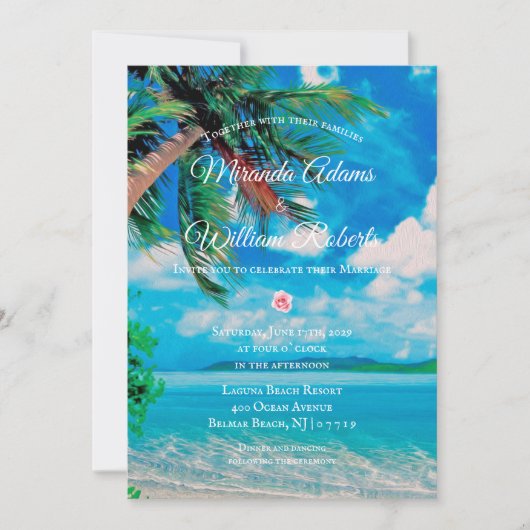 Invitation Floral Tropical Beach Mariage d'été (Devant)