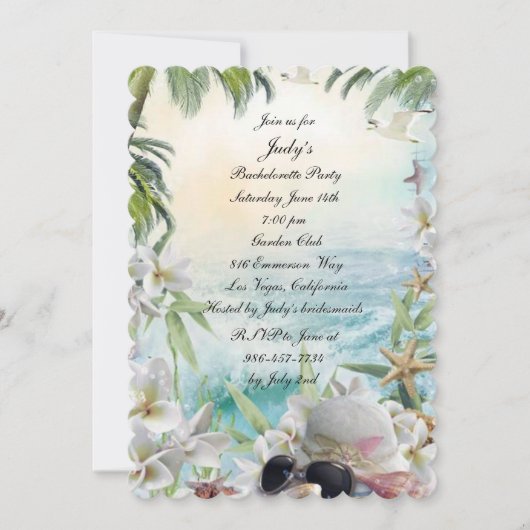Invitation Floral Tropical Beach Wedding Bachelorette Party (Devant)