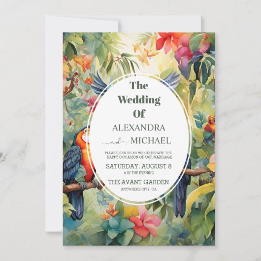 Invitation Floral tropical coloré | Mariage vert (Devant)