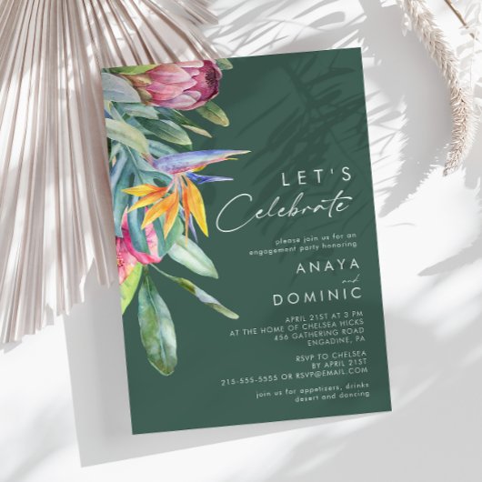Invitation Floral tropical coloré | Vert Fêtons