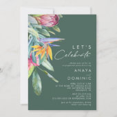 Invitation Floral tropical coloré | Vert Fêtons (Devant)