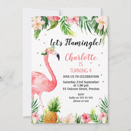 Invitation Floral tropical Flamingle Anniversaire (Devant)