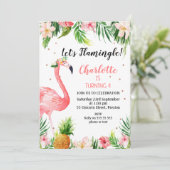 Invitation Floral tropical Flamingle Anniversaire (Debout devant)