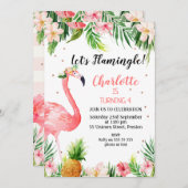 Invitation Floral tropical Flamingle Anniversaire (Devant / Derrière)