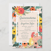 Invitation Floral tropical moderne | Quinceañera (Devant)