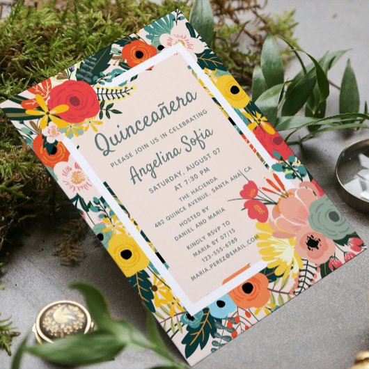 Invitation Floral tropical moderne | Quinceañera