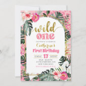 Invitation Floral tropical rose sauvage un premier anniversai (Devant)