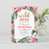 Invitation Floral tropical rose sauvage un premier anniversai (Debout devant)
