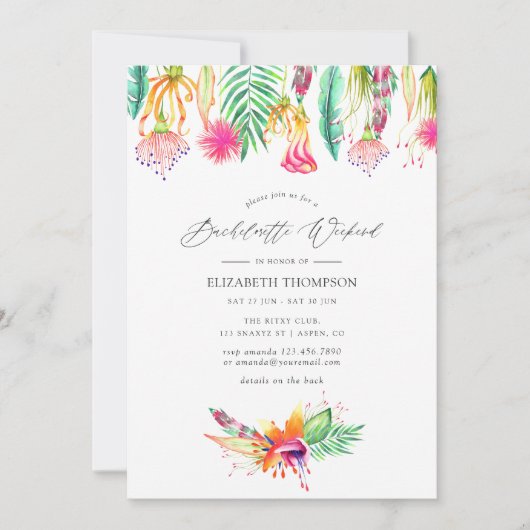 Invitation Floral Tropical Summer Bachelorette Week-end (Devant)