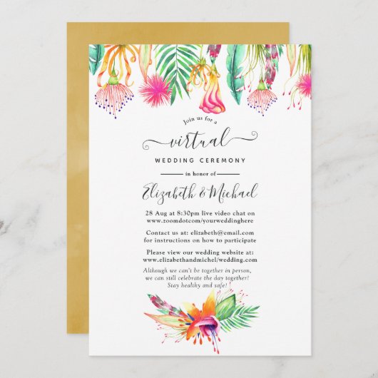 Invitation Floral Tropical Summer Online Mariage virtuel (Devant / Derrière)
