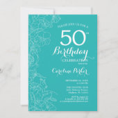 Invitation Floral Turquoise 50e fête d'anniversaire (Devant)