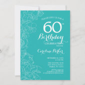 Invitation Floral Turquoise 60e fête d'anniversaire (Devant)