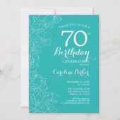 Invitation Floral Turquoise 70e fête d'anniversaire (Devant)